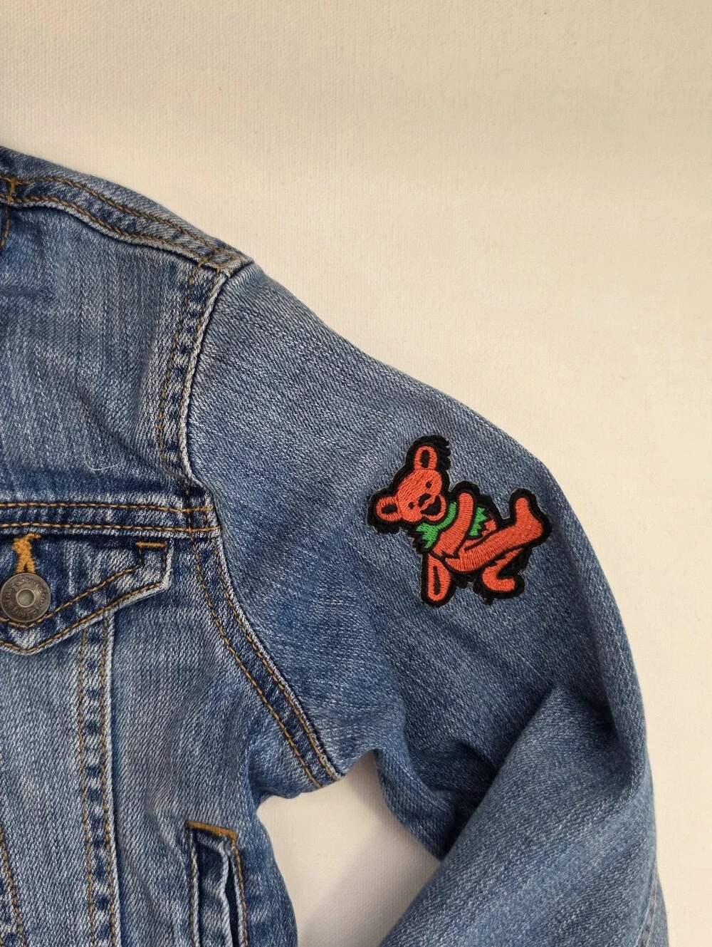 Grateful Dead Denim Jean Jacket Deadhead Girls Sm 6 7 Old Navy Dancing Bears